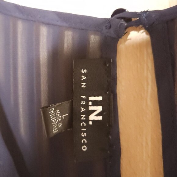 I.N San Francisco Navy Sheer Striped Sleeveless Silky Blouse Large - Picture 6 of 6